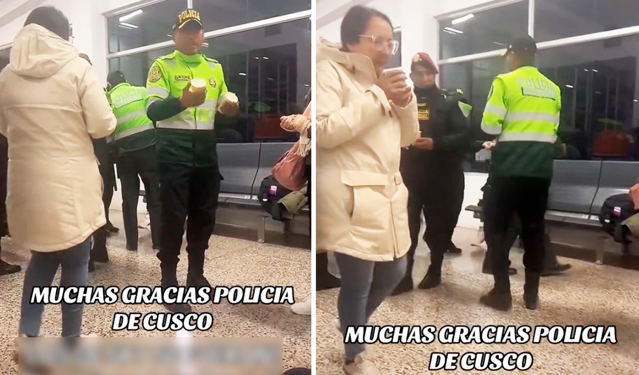 
                                 Policías se solidarizan y reparten café a pasajeros varados en aeropuerto del Cusco 
                            