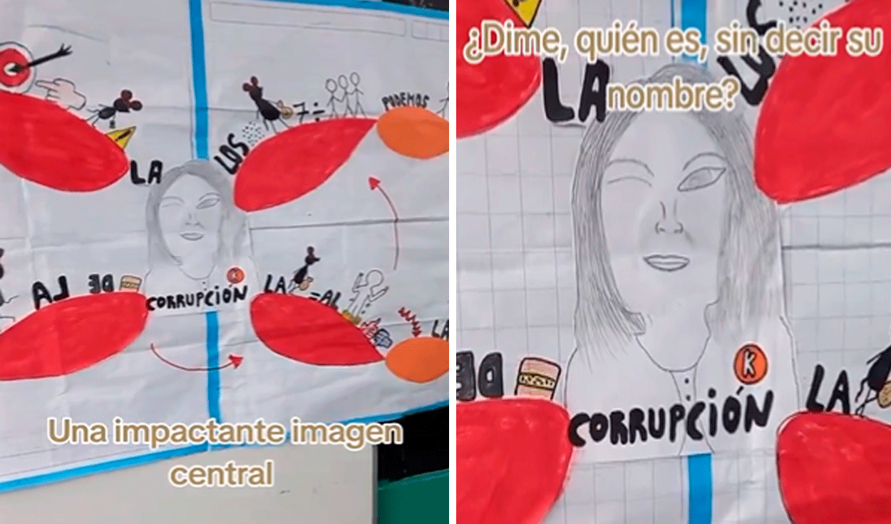 
                                 Profesora pide a alumnos exponer sobre la corrupción en el Perú y escolares dibujan a Keiko Fujimori 
                            