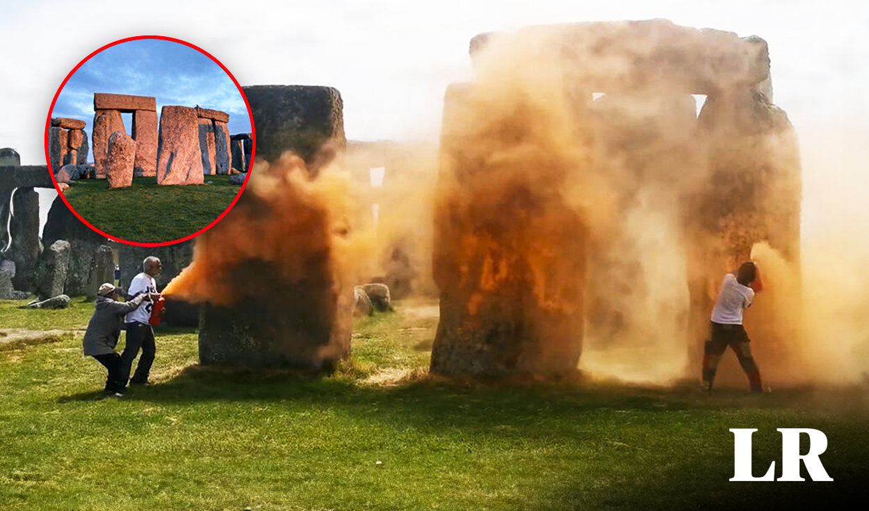 
                                 Dos activistas tiraron pintura al monumento Stonehenge: autoridades lo llamaron un 