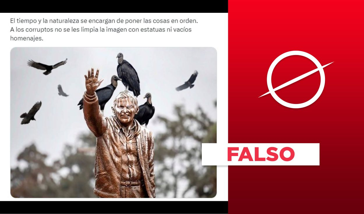 
                                 Imagen no evidencia a aves ensuciando la estatua del exalcalde Luis Castañeda 
                            