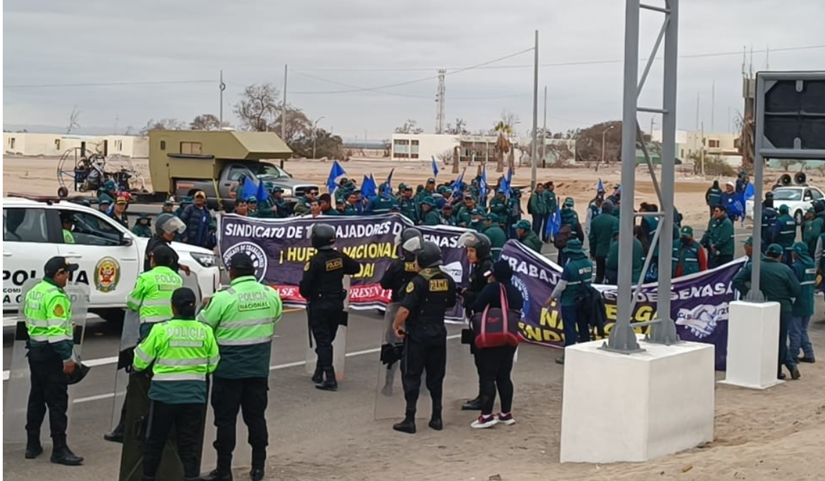 
                                 Huelga nacional de trabajadores de Senasa: PNP lanza lacrimógenas a manifestantes en frontera Perú-Chile 
                            