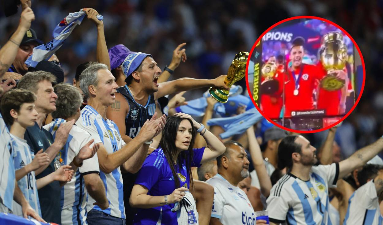 
                                 Chilenos BOICOTEAN banderazo argentino tras proyectar foto de Alexis Sánchez levantando la Copa América 
                            