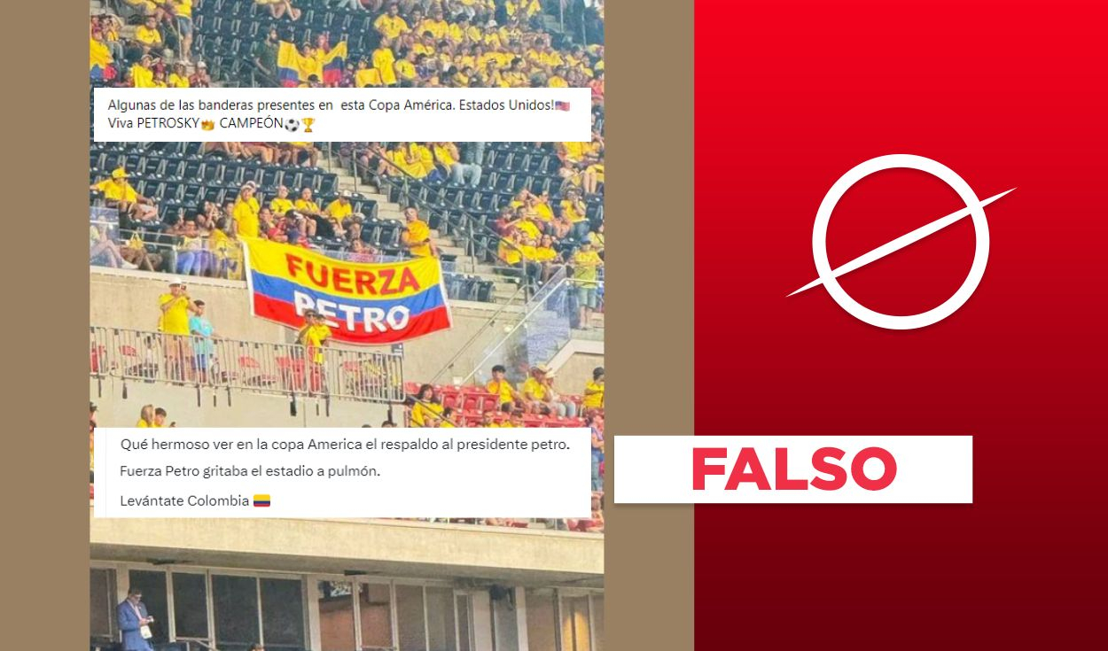 
                                 Foto no muestra a aficionados colombianos ondeando una bandera con la frase 