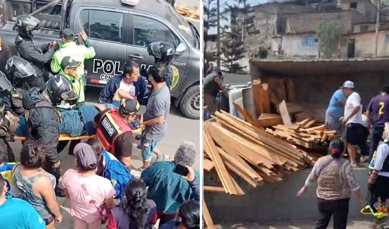 
                                 Accidente en Pasamayito: 2 heridos tras caída de camión que transportaba maderas 
                            