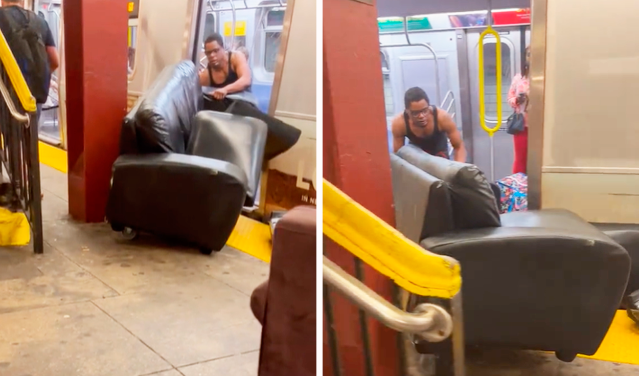 
                                 Hombre intenta meter un sofá al metro de Nueva York y usuarios reaccionan: “Quería amoblar el vagón” 
                            