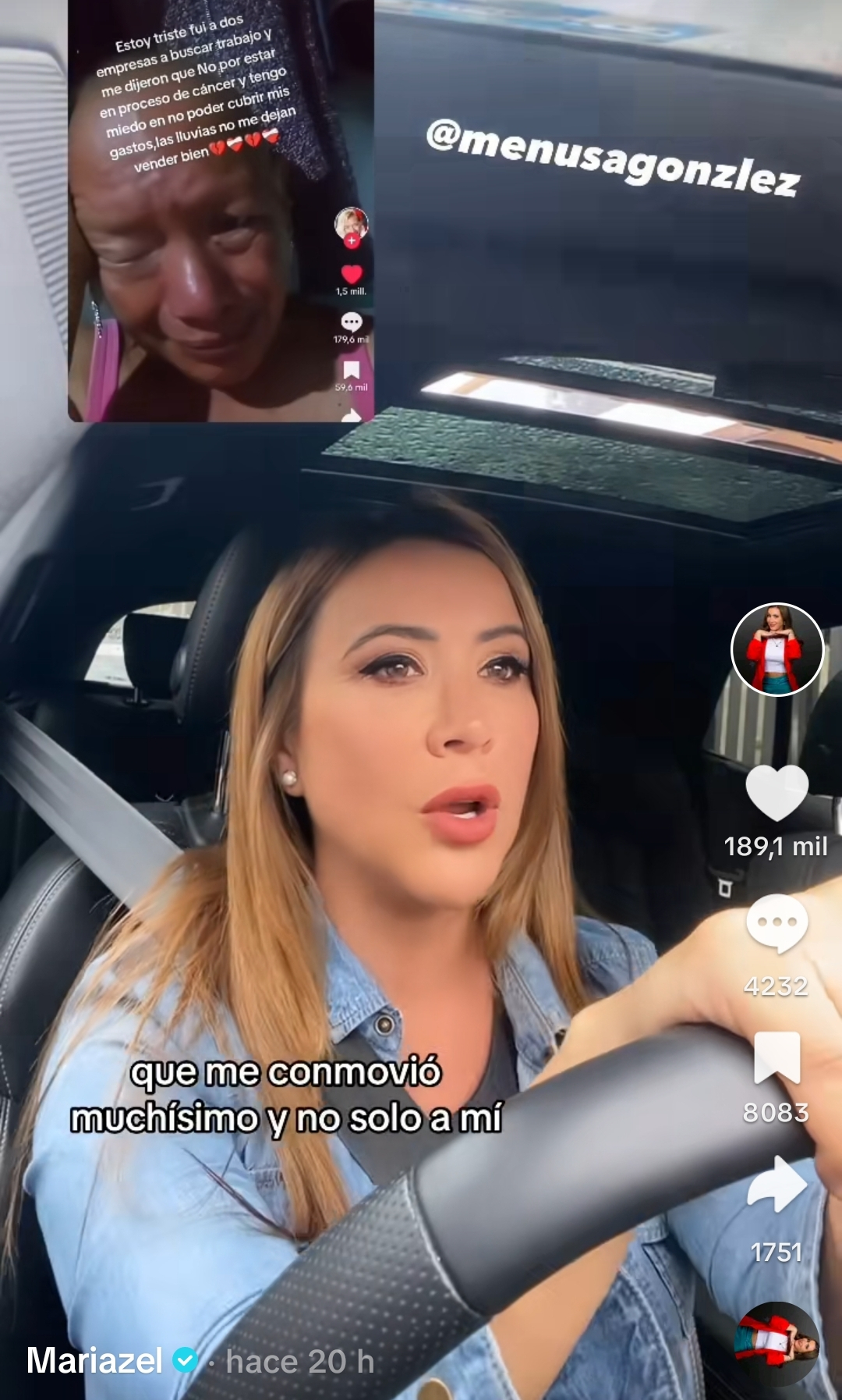 La conductora de TV, Mariazel conmovida por historia de mujer sale a buscarla. Foto: Tiktok/mariazel