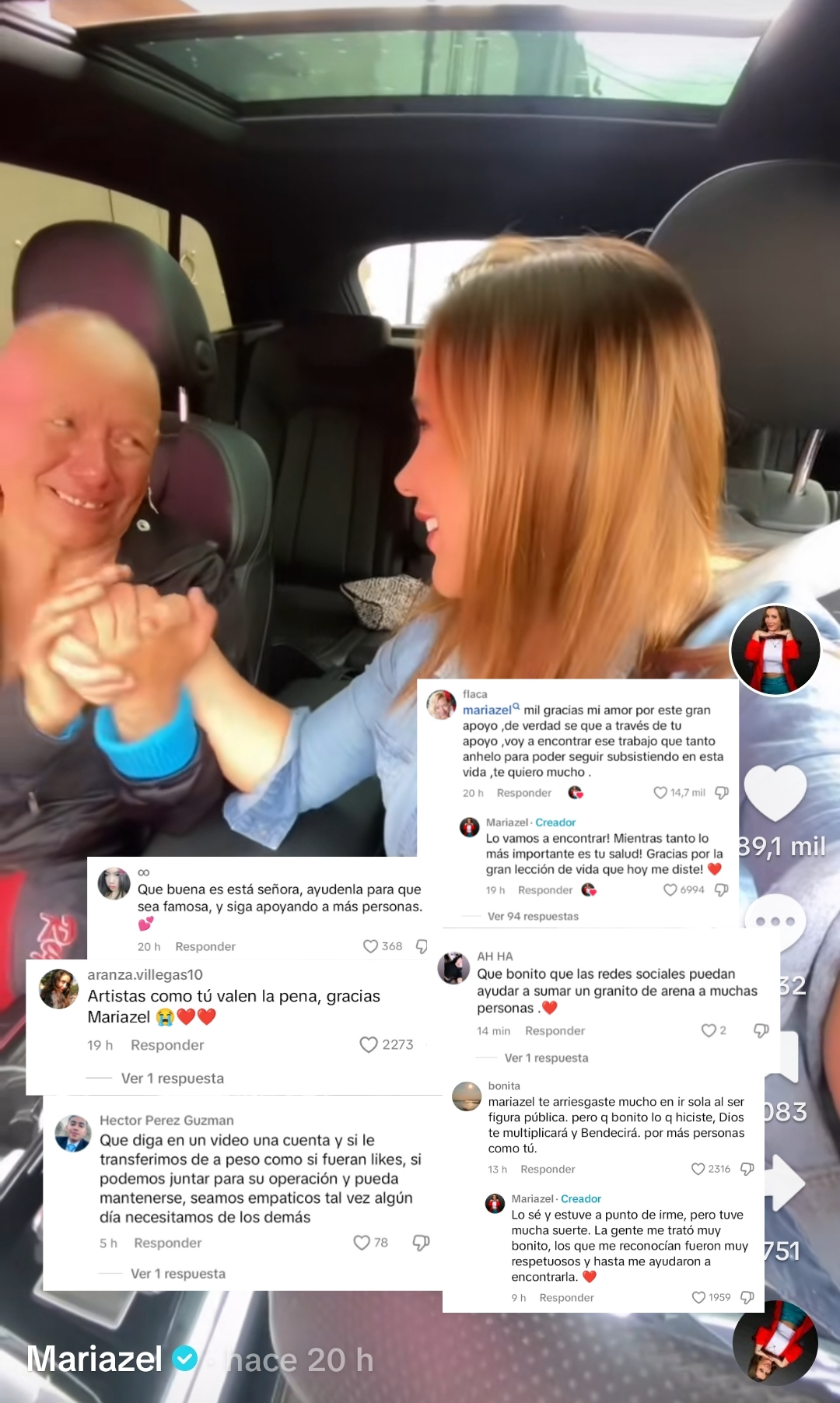 Reacciones de usuarios en TikTok tras la ayuda que brindo Mariazel a mujer comerciante. Foto: TikTok Mariazel/composición LR