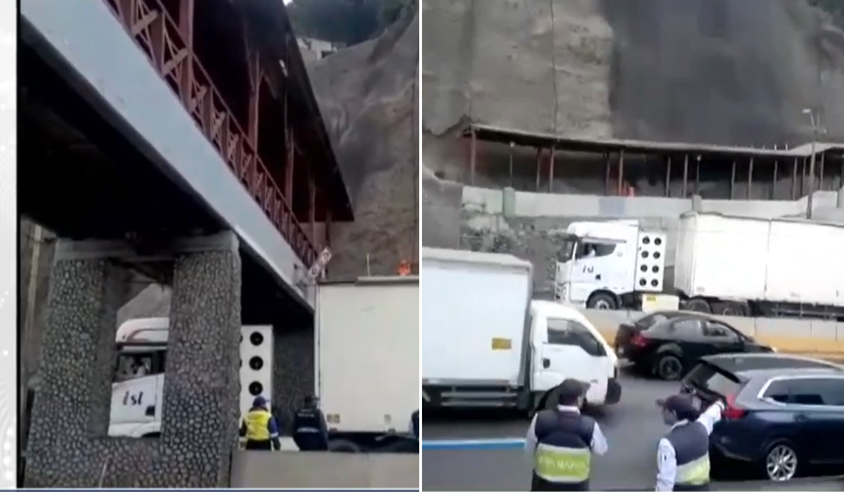 
                                 Costa Verde: camión choca contra puente 'Bajada de Baños' en Barranco y se queda atascado 
                            