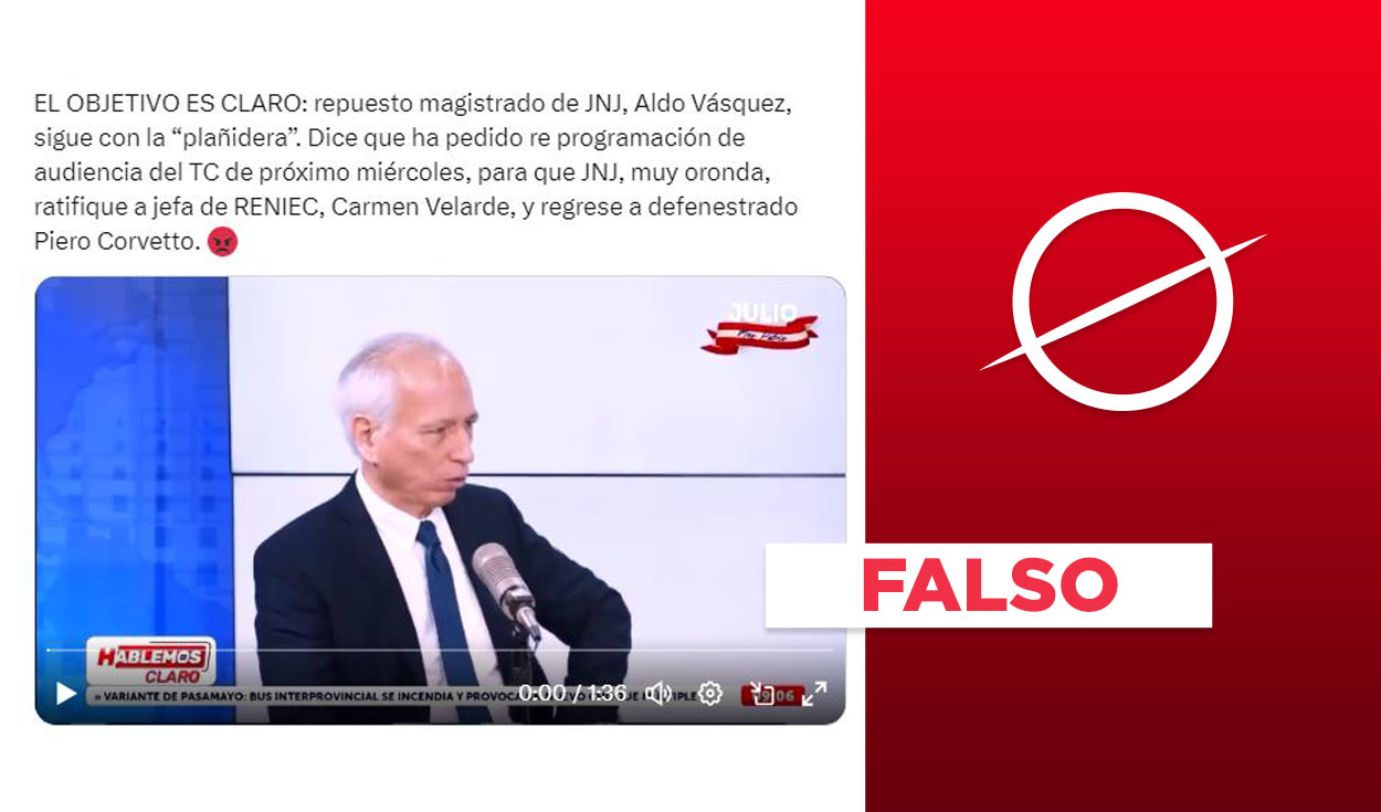 
                                 Aldo Vásquez no dijo en entrevista que la JNJ “ratificará” a Velarde en Reniec y a Corvetto en ONPE 
                            