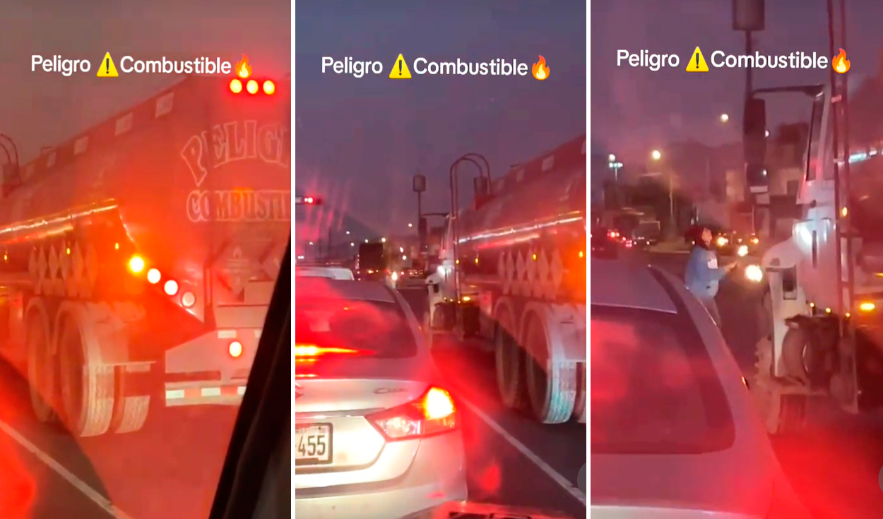 
                                 Malabarista sorprende a conductores en Perú al realizar peligroso acto con fuego frente a camión de combustible 
                            