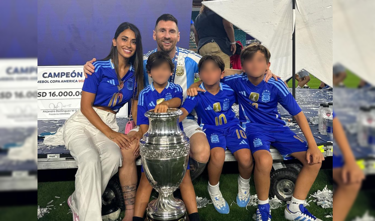 
                                 Así celebró Antonela Roccuzzo con Lionel Messi y sus hijos el triunfo de Argentina en la Copa América 
                            