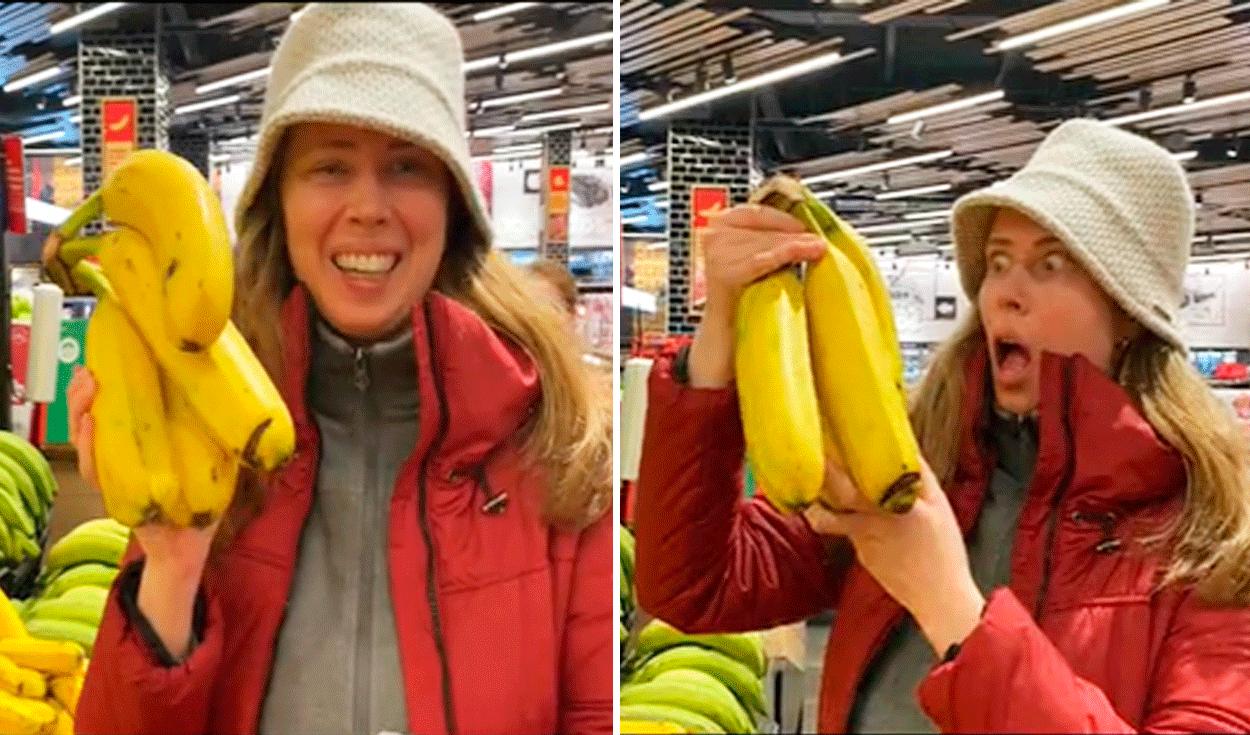 
                                 Rusa en Perú va a supermercado y queda atónita al ver enorme tamaño de plátanos: “Dios mío” 
                            