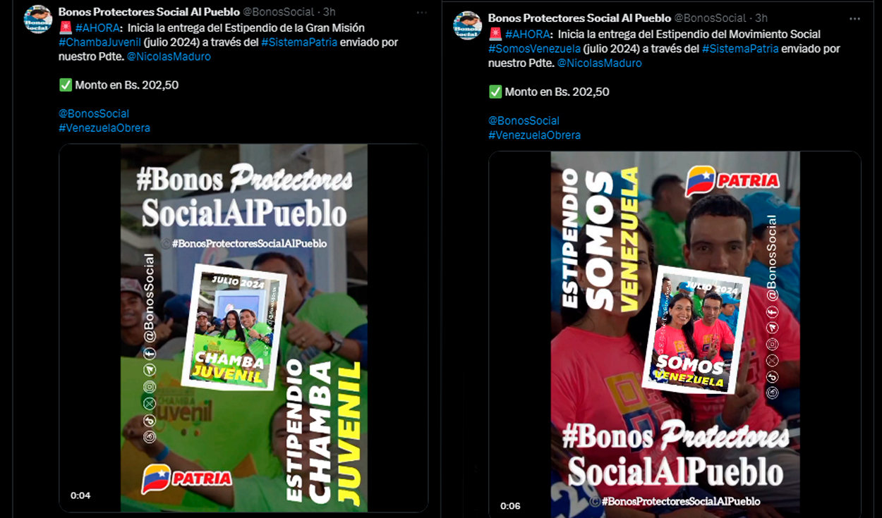 bonos protectores social al pueblo | somos venezuela | chamba juvenil