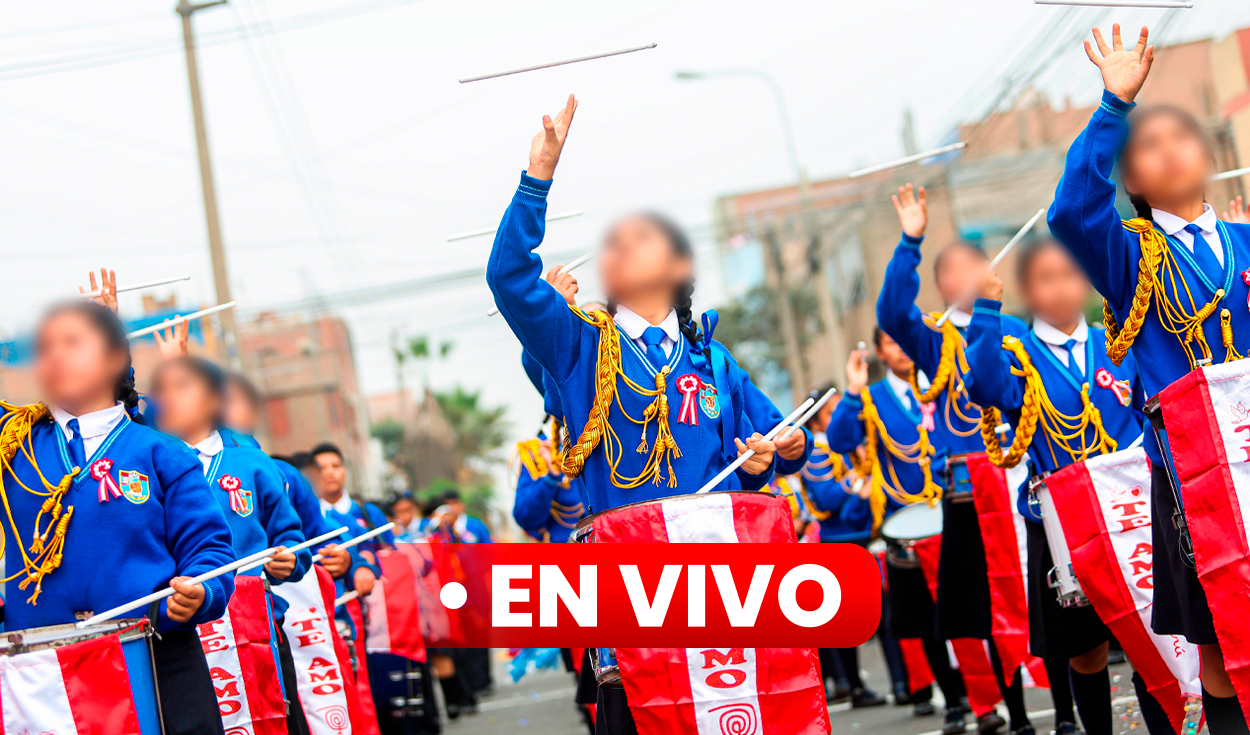 
                                 Desfile Civico Escolar en Ate por Fiestas Patrias EN VIVO: ultima hora del pasacalle en colegios del Perú 
                            