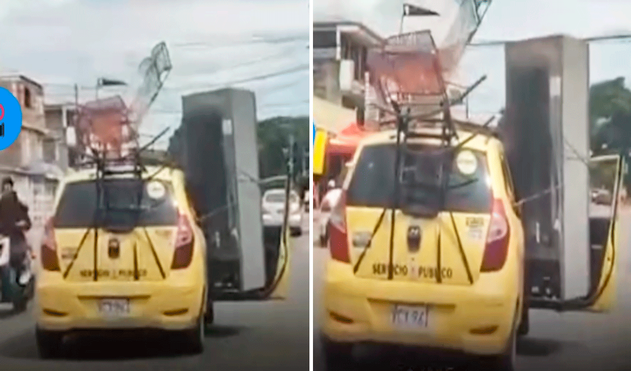 
                                 Taxista genera críticas al llevar una refrigeradora y mecedoras en su vehículo: “Irresponsable al volante” 
                            