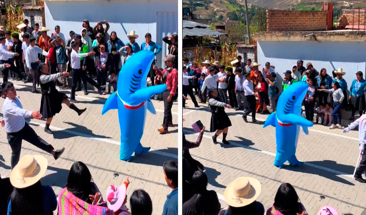 
                                 Hombre en Perú sorprende al salir disfrazado de tiburón para desfilar por Fiestas Patrias 
                            