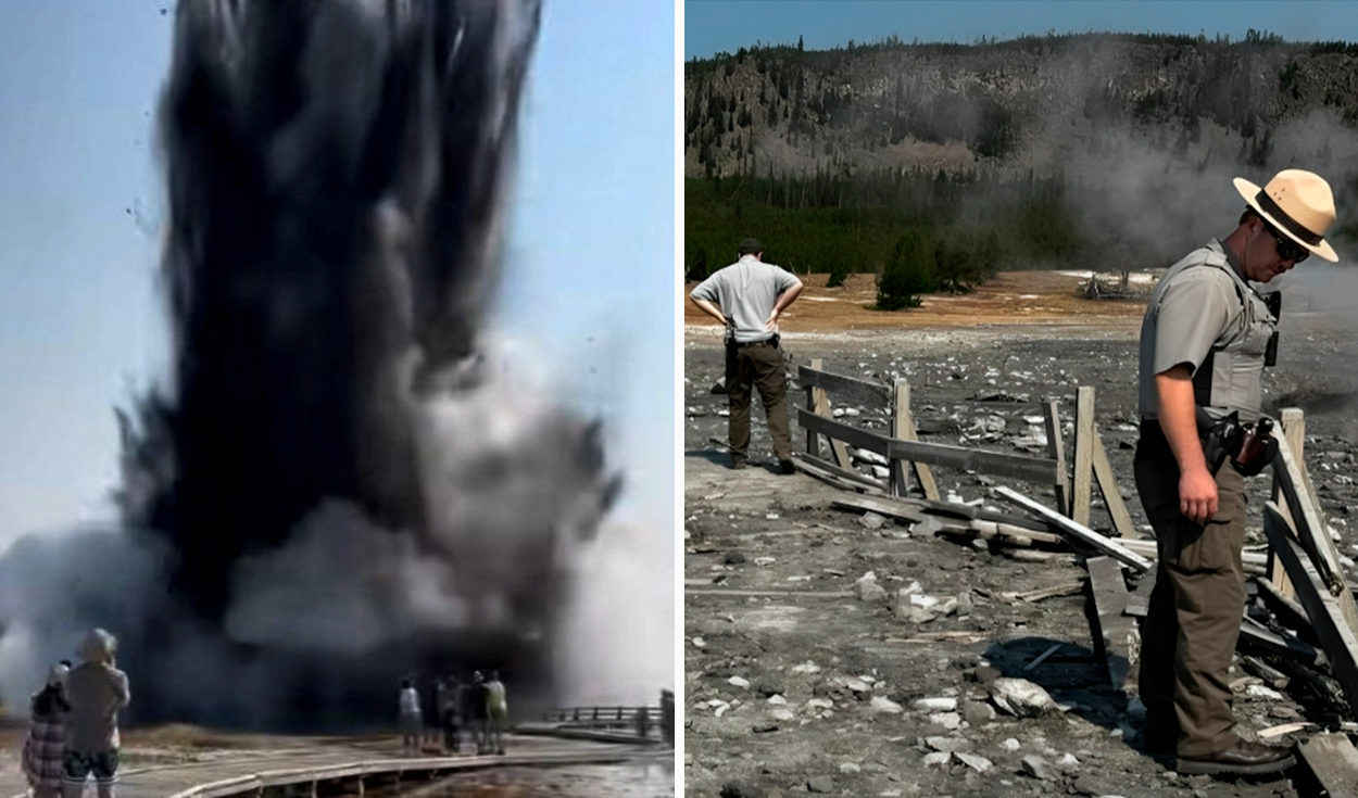 
                                 Imágenes de la explosión hidrotermal en Yellowstone que causó pánico a turistas y cierre temporal del área 
                            