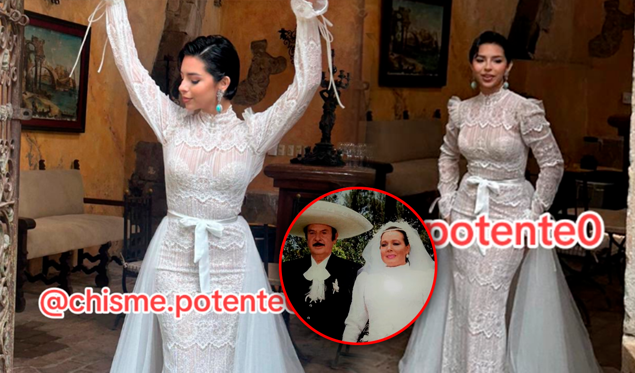 
                                 Ángela Aguilar y el costoso vestido que habría utilizado en su boda con Christian Nodal ¿Será de Flor Silvestre? 
                            