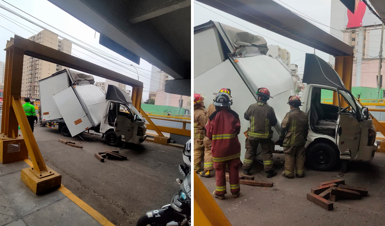 
                                 Camión choca contra puente vehicular en la av. Brasil: chofer fue trasladado a clínica de Pueblo Libre 
                            