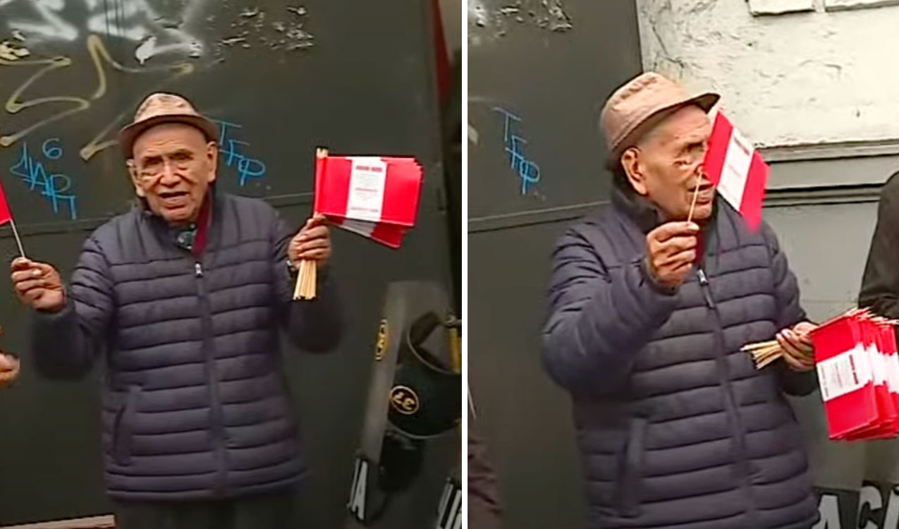 
                                 Adulto mayor de 90 años regala 4.000 banderas hechas a mano en Desfile Militar: 