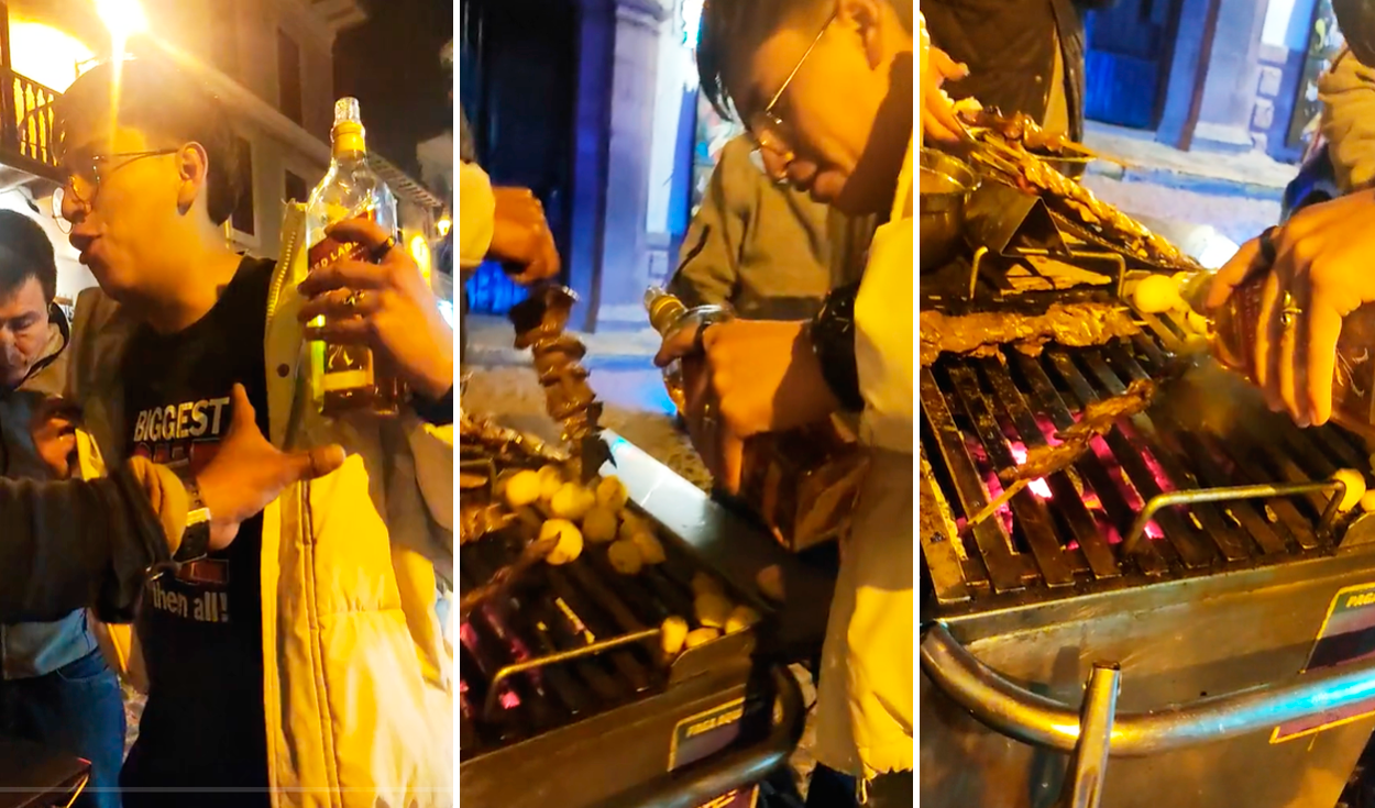 
                                 Hombre en Cusco compra anticuchos a ambulante y le echa whisky mientras los freían: “Le dio sabor” 
                            