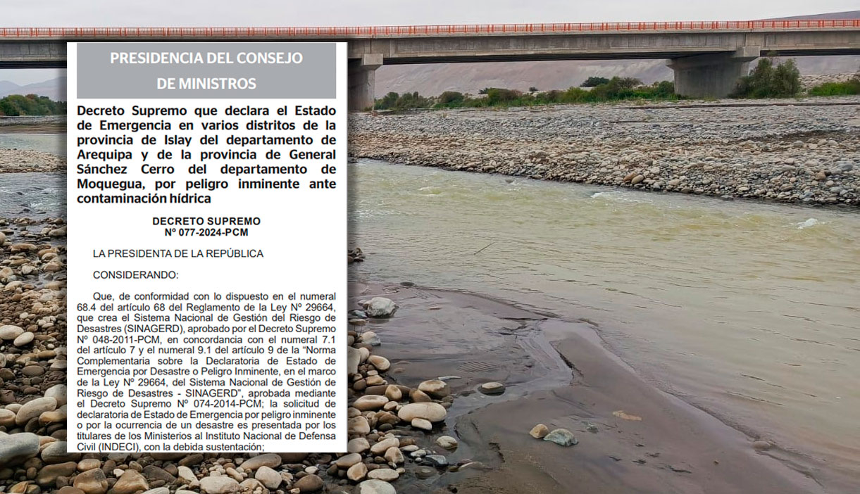 
                                 Gobierno declara en emergencia por 60 días a provincias en Arequipa y Moquegua por contaminación del río Tambo 
                            