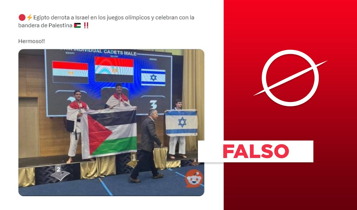 
                                 Imagen no muestra a deportistas egipcios celebrando con una bandera palestina en los Juegos Olímpicos de 2024 
                            