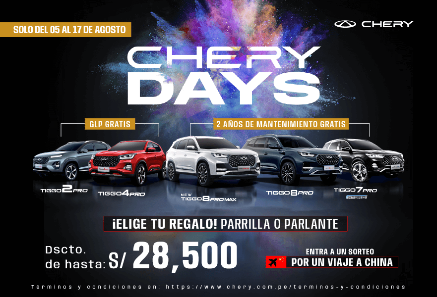 
                                 Regresaron los Chery Days del 05 al 17 de agosto con beneficios inigualables 
                            