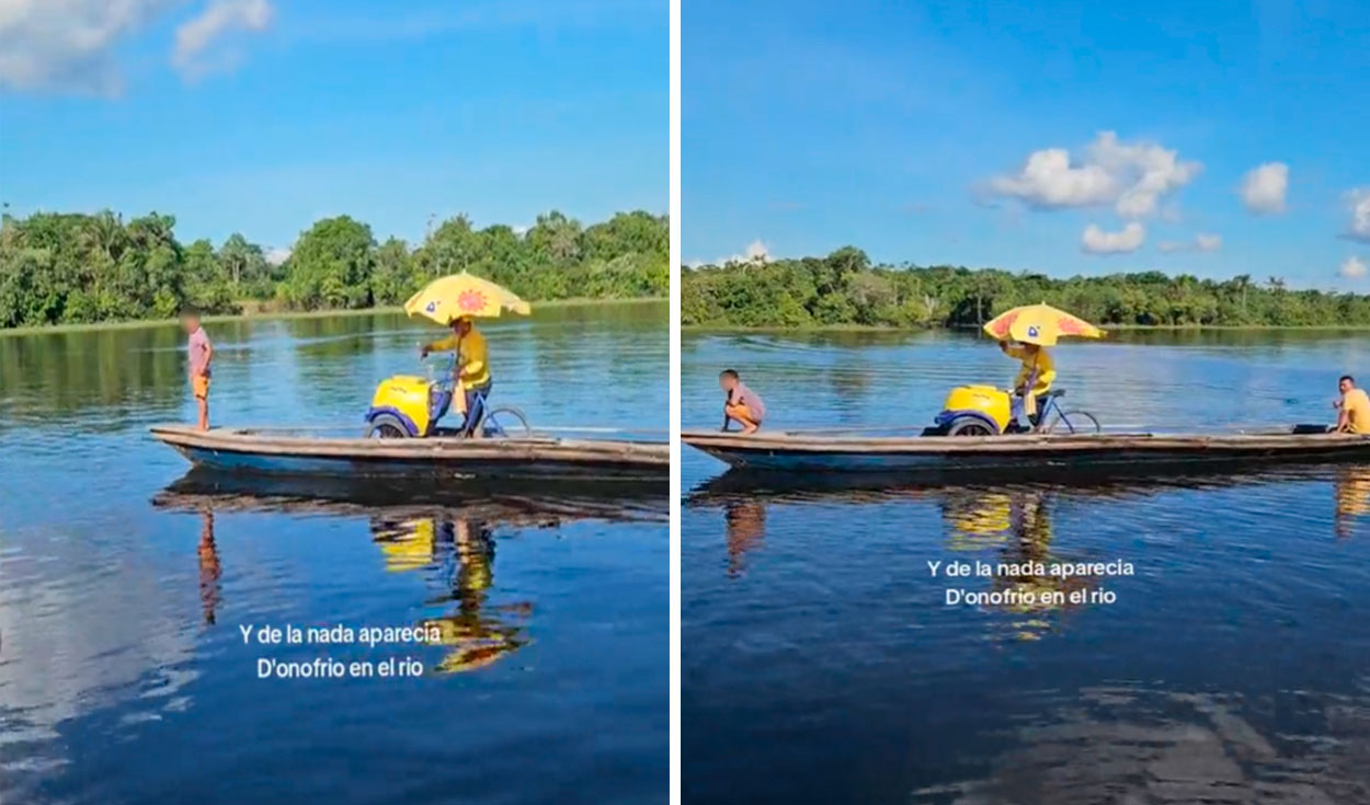 
                                 Heladero de D’Onofrio atraviesa el Amazonas en canoa y usuarios bromean: “En la esquina bajan” 
                            