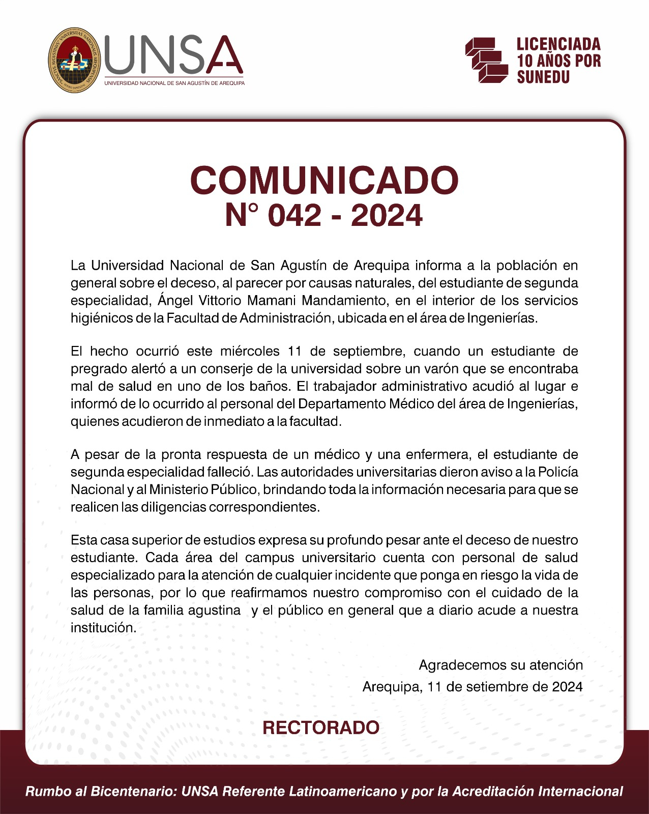 Comunicado de la UNSA