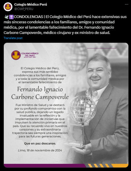 Fernando Carbone Campoverde, former Minister of Health, died at the age of 65 after a severe illness