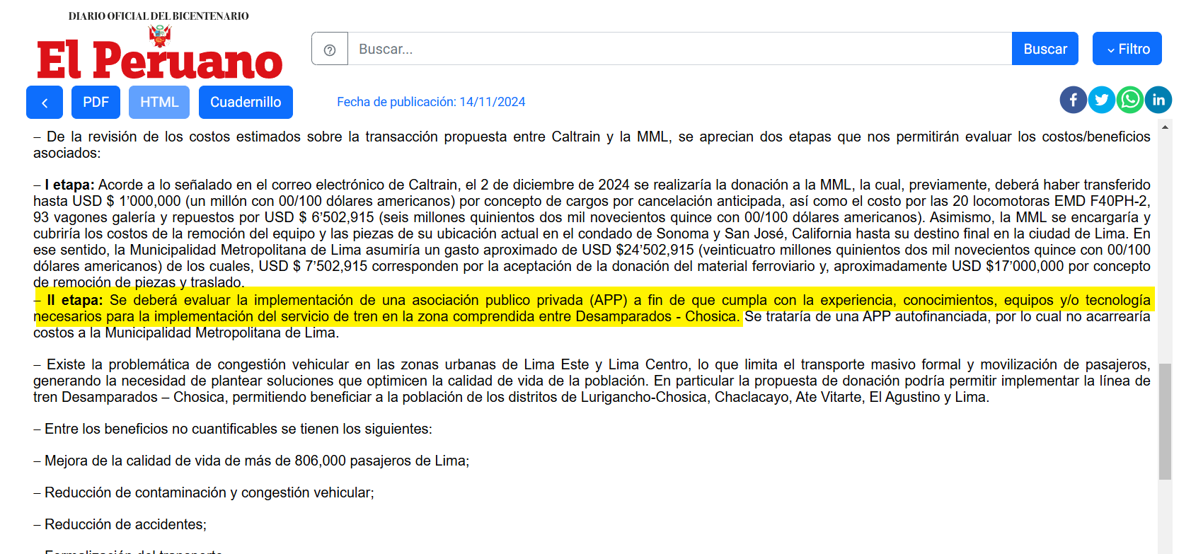 Juan de Dios Olaechea, partner of Rafael López Aliaga, intervened in the donation of US trains.