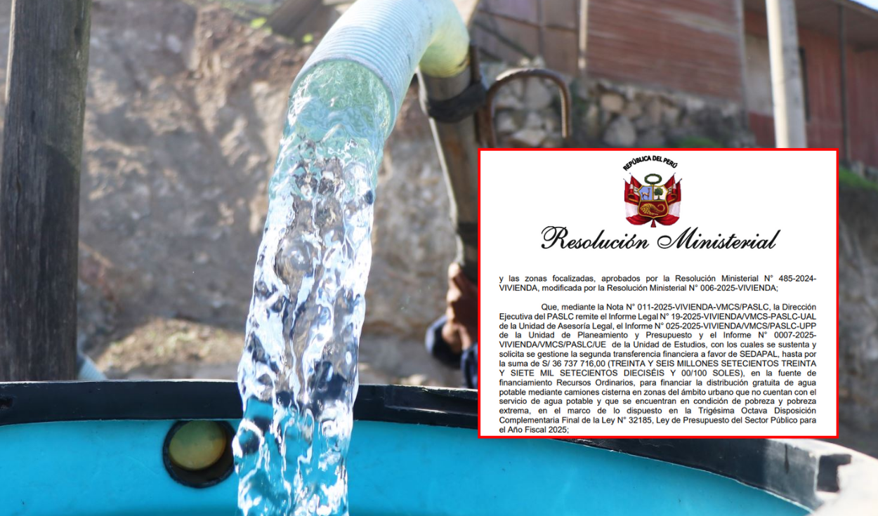 Sedapal: Ministry of Housing authorized transfer for more than US $ 36 million for free water distribution