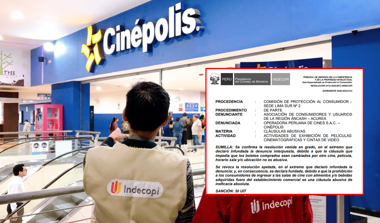 Indecopi fined Cinepolis with 30 UIT for restricting the entry of customers with food and beverages