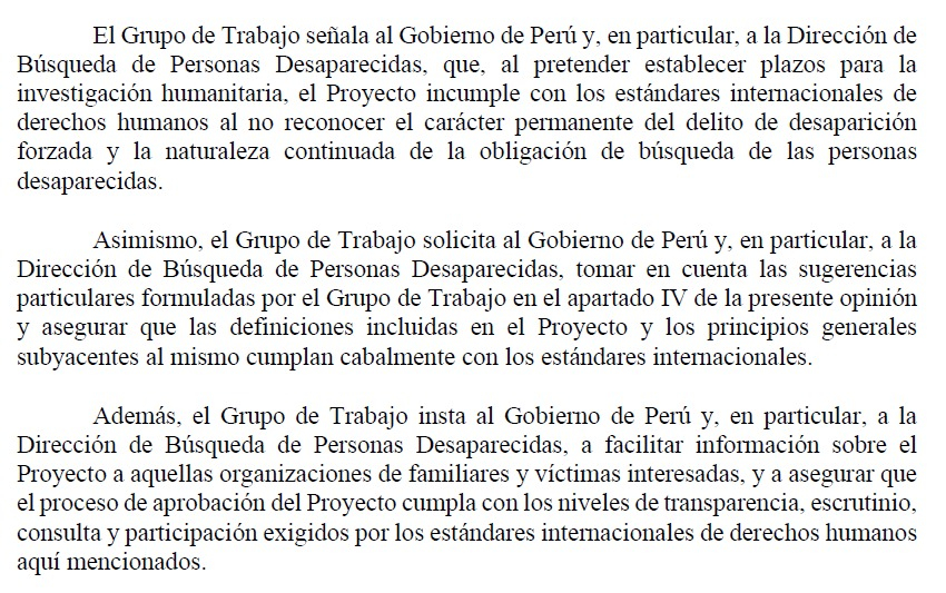 UN warns Peru that project to put deadlines for missing disappeared breaking international Human Rights