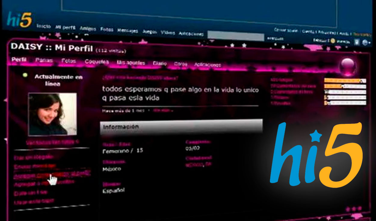 Así lucía un perfil durante la época dorada de Hi5. Foto: Milenio