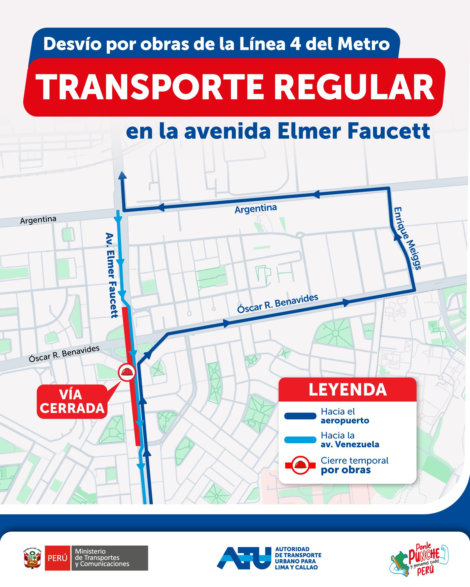 Desvío vehicular en la avenida Elmer Faucett