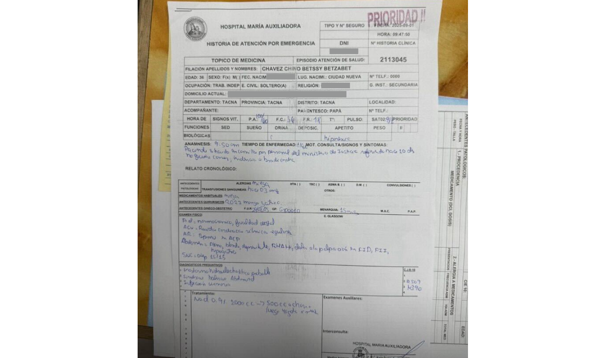 Betssy Chávez is emergency to the María Auxiliadora hospital for hunger strike