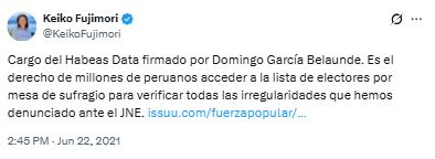 Fuerza Popular modified the rule so that Reniec can display the electoral roll on the internet