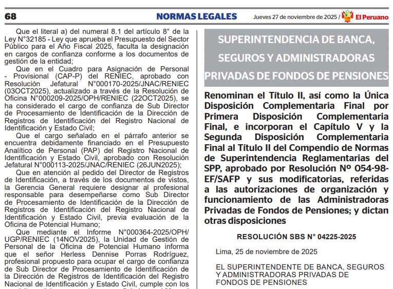 SBS cambia reglamento para permitir que más empresas compitan con las AFP en la administración de pensiones. Foto: Diario El Peruano