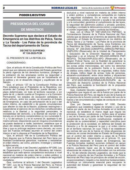 José Jerí declares the Peru - Chile border in a state of emergency to reinforce immigration control