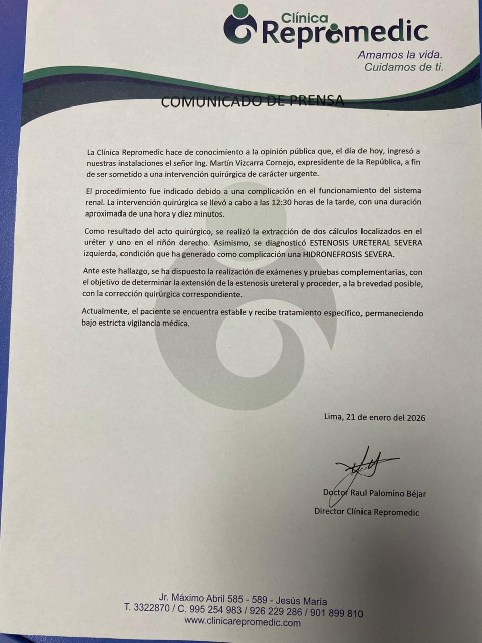 Martín Vizcarra announces that he lost his left kidney in surgery: "They have me framed, making my treatment difficult" Martín Vizcarra announces that he lost his left kidney in surgery: "They have me framed, making my treatment difficult"