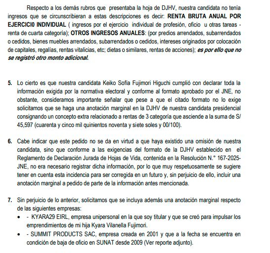 Keiko Fujimori did not report in her resume about her links with two companies