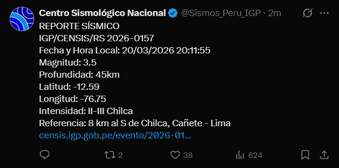 Sismo de magnitud 3,5 sacudió la región de Lima esta tarde