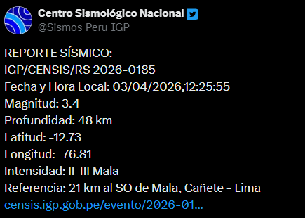 Sismo en Lima durante el Viernes Santo, según reporte del IGP | Foto: X IGP Sismo en Lima durante el Viernes Santo, según reporte del IGP