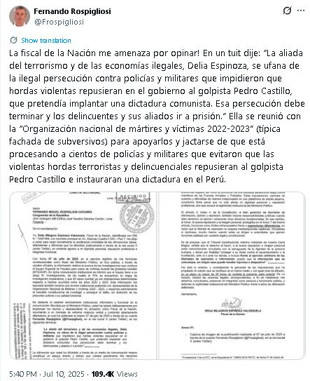 Tweet de Fernando Rospigliosi