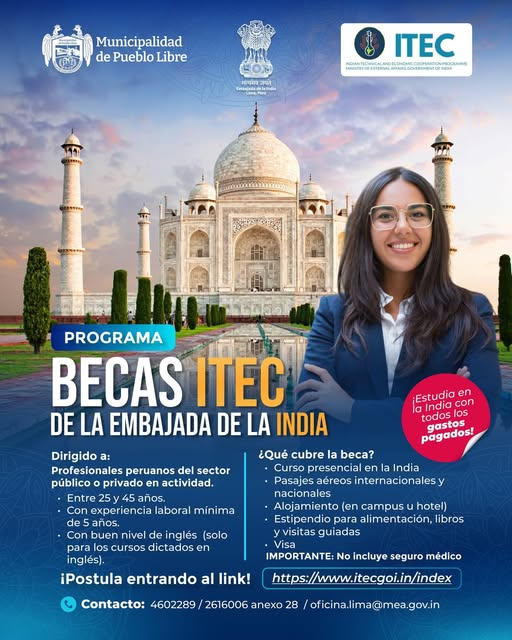 Becas para la India: oportunidad es ofrecida por la embajada de dicho país. | Foto: Facebook Municipalidad de Pueblo Libre Becas para la India: oportunidad es ofrecida por la embajada de dicho país.
