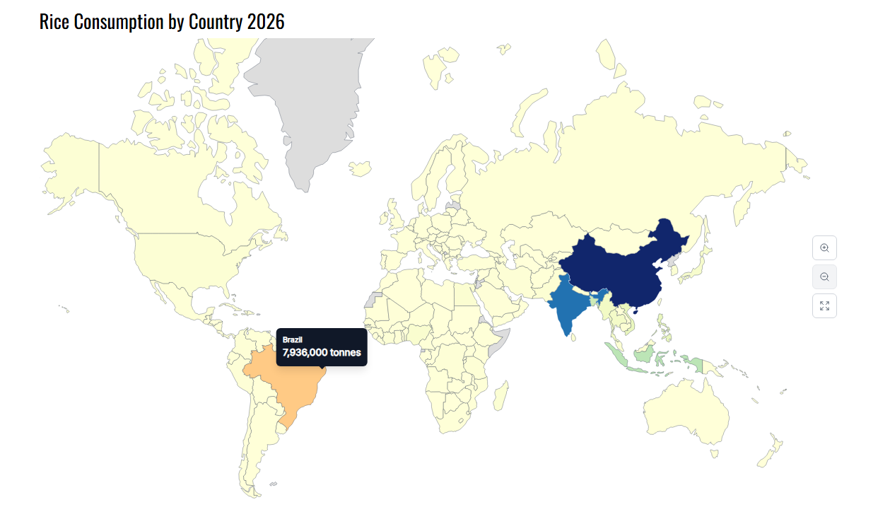 Brasil es el país latinoamericano que más consume arroz en 2026. Foto: World Population Review
