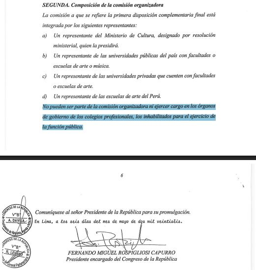 Proyecto de ley de contrabando enviado por el Congreso al Gobierno de José María Balcázar