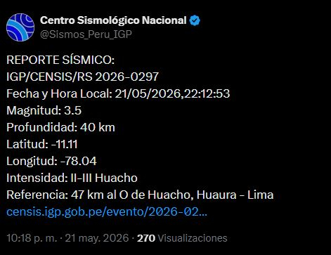 Reporte sísmico hoy 21 de mayo